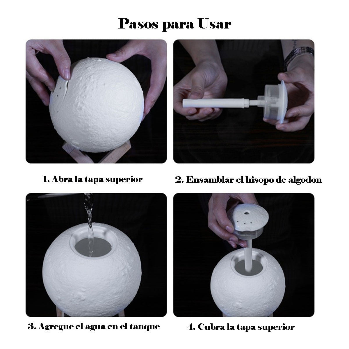 Humificador Lampara Luna Base de Madera