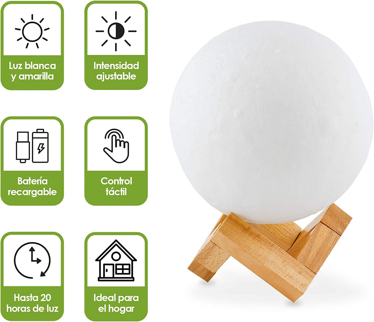 Humificador Lampara Luna Base de Madera