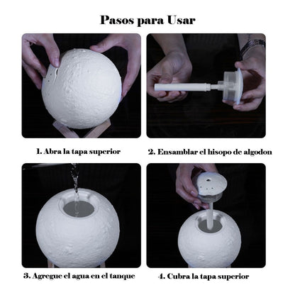 Humificador Lampara Luna Base de Madera